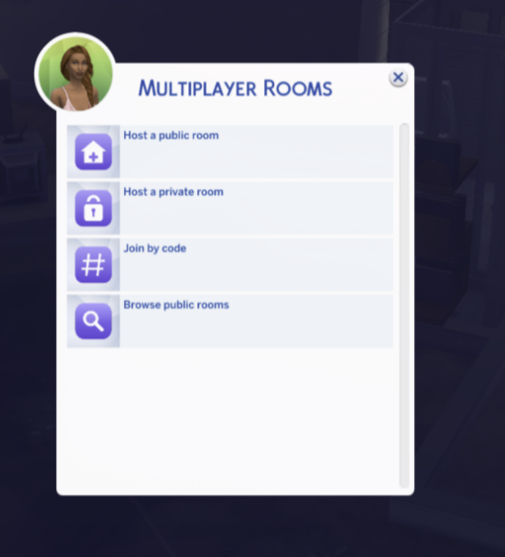 Multiplayer Rooms menu: Host a public room, Host a private room, Join by code, Browse public rooms