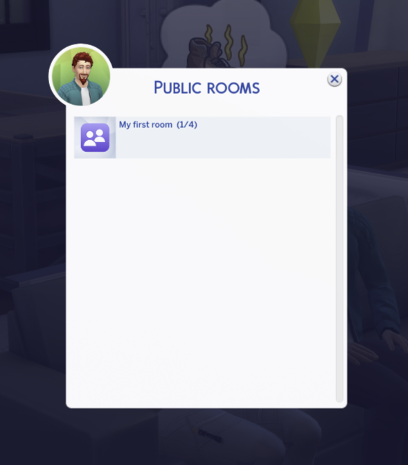 Public Rooms browser showing an open room with its current player count