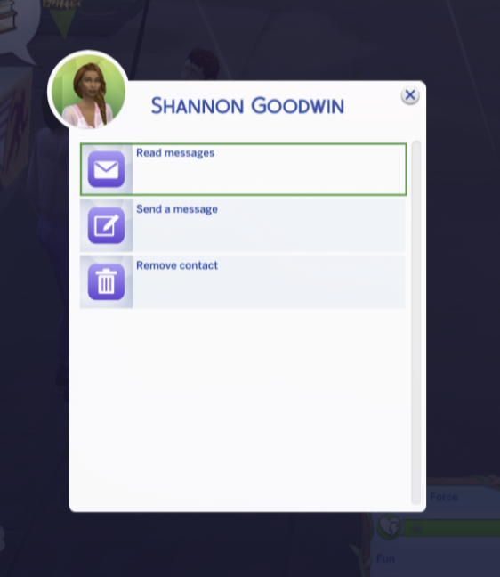 Per-contact menu with options to read messages, send a message, or remove the contact